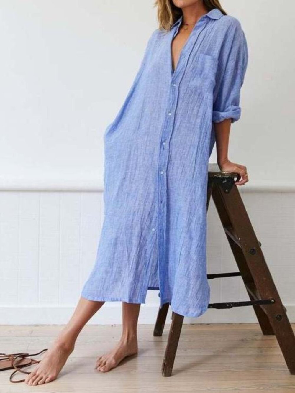 Mamene Florence Linen Shirt Dress in Chambray (Oversized)